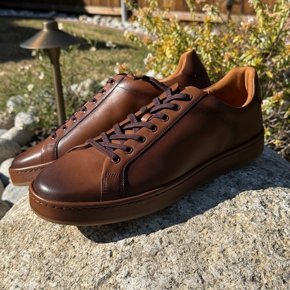Allen Edmonds Men's Barnes Leather Low Top Sneakers Coffee Brown 12D Casual $375 - Picture 4 of 12